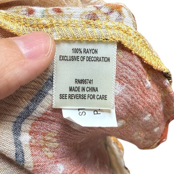 Cloth & Portrait Multicolor Patchwork Tassel Long Sleeve Top Women’s Size Large - Picture 5 of 6